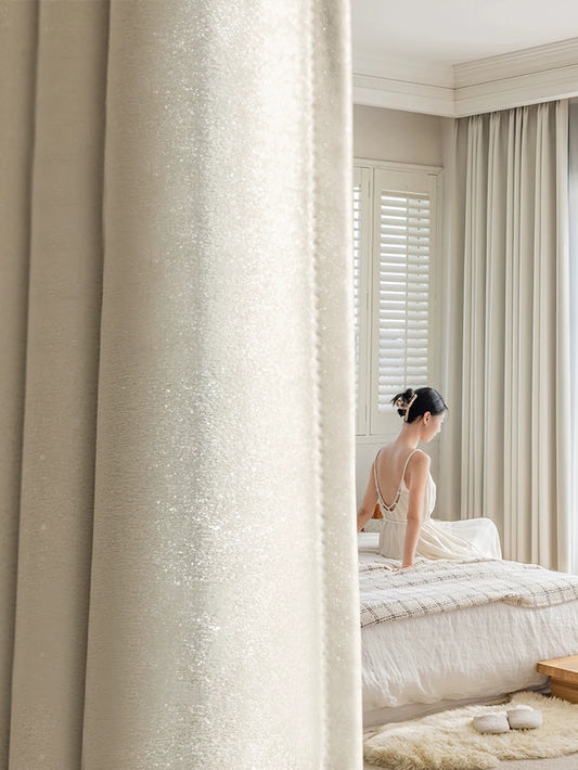 1PC Modern Simple Pure Pigment Color Beige High Blackout Curtain Living Room Study Available by PDG ibma