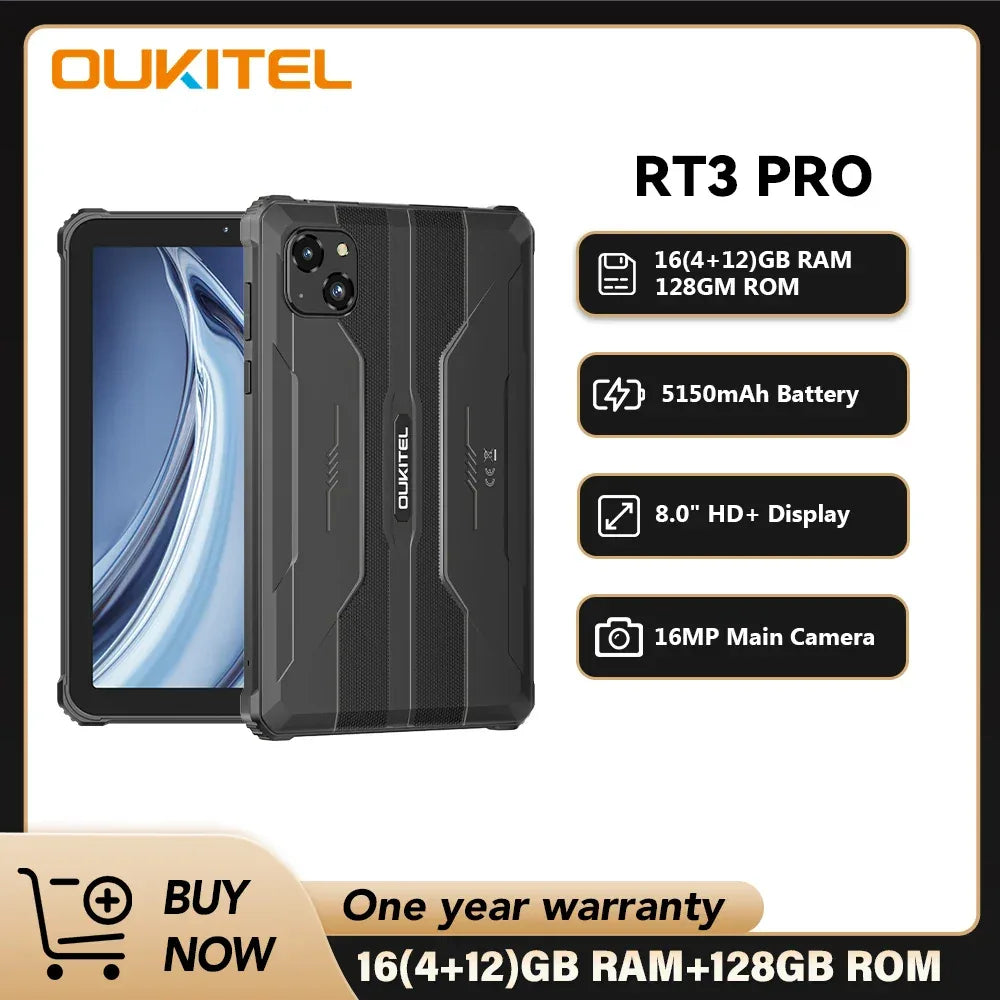 Oukitel RT3 PRO 5150mAh Battery 8"HD Display 13.9mm Ultra-Slim Profile IP68 &IP69K & MIL-STD-810H