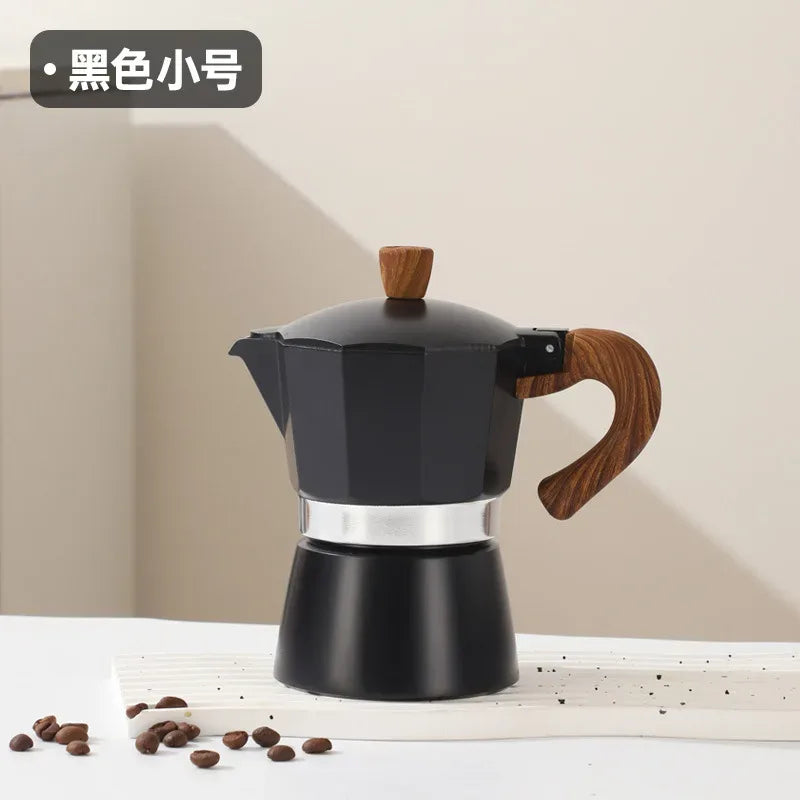 Electric Octagonal 3 Cup Black Coffee Maker Double Valve Moka Coffee Pot Espresso Aluminum Alloy Stainless Steel Moka Pot Set