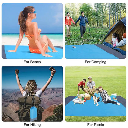 Large Portable Beach Blanket with Stakes & Bag Lightweight Waterproof Camping Mat Quick-Dry Picnic Blanket for Outdoor Travel