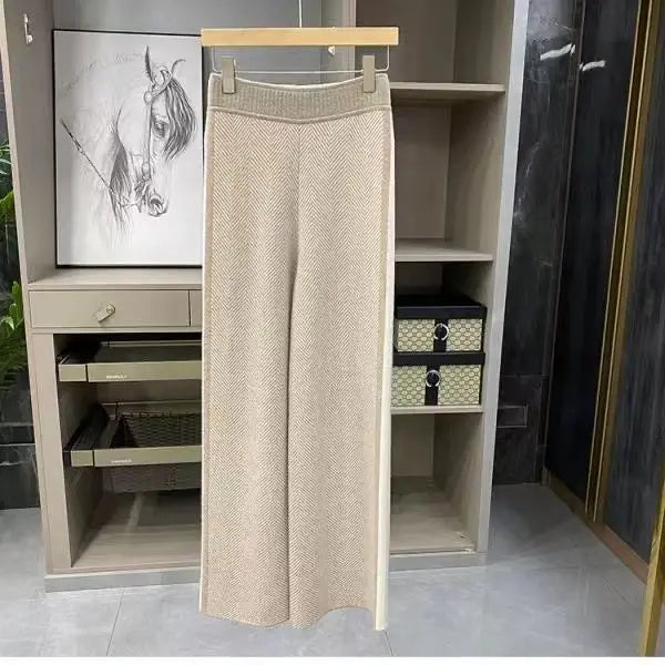 Women Drawstring Wide Leg Warm Thick Knit Pants Fall Winter Loose Casual Straight  Korean Harajuku High Waist Trousers R94