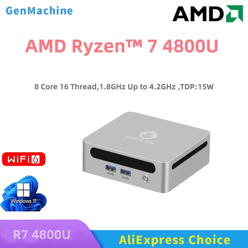 GenMachine AMD Ryzen™ 7 4800U Windows 11 Ryzen MINI PC DDR4 8 Core 16 Thread 1.8GHz Up to 4.2GHz TDP 15W WIFI6 BT5.2 4.2GHz