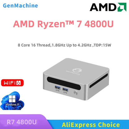 GenMachine AMD Ryzen™ 7 4800U Windows 11 Ryzen MINI PC DDR4 8 Core 16 Thread 1.8GHz Up to 4.2GHz TDP 15W WIFI6 BT5.2 4.2GHz