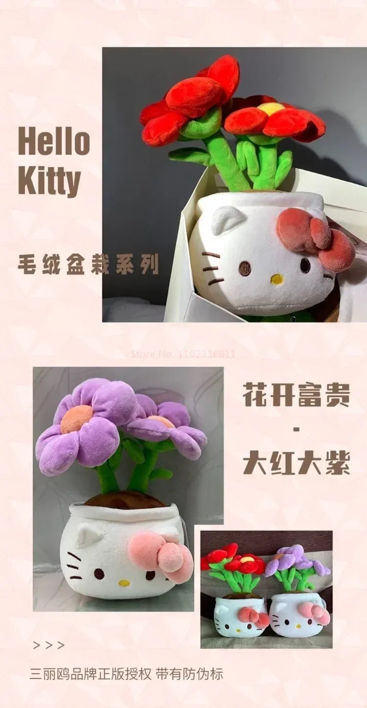 New Sanrio Kawaii HelloKitty Plushie Stuffed Potted Plant Orange Plush Doll KT Purple Flower Room Peluche Kid Christmas Gift