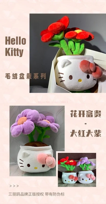 New Sanrio Kawaii HelloKitty Plushie Stuffed Potted Plant Orange Plush Doll KT Purple Flower Room Peluche Kid Christmas Gift
