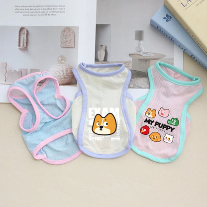 Summer Dog Clothes - Ice Silk Cooling Vest for Pets, Breathable Mesh Puppy Tank Top with Fun Animal Prints, Anti-Heat & UV Prote