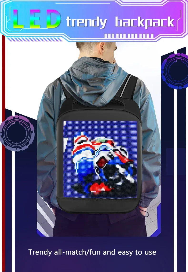 Led Backpack with Programmable Full Color Screen, Motorcycle Backpack, Waterproof Shoulder Travel Backpack, Christmas Gift Bag