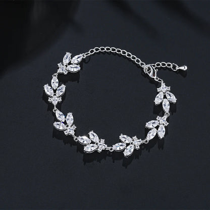 ZAKOL Luxury AAA Cubic Zirconia Wedding Bracelets for Women High Quality White Gold Color Leaf Charm Bracelet Bangles