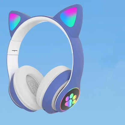 New Flash Light Cute Cat Ears Wireless Headphone with Mic Control LED Kid Girl Stereo Music Helmet Phone Bluetooth Headset Gift