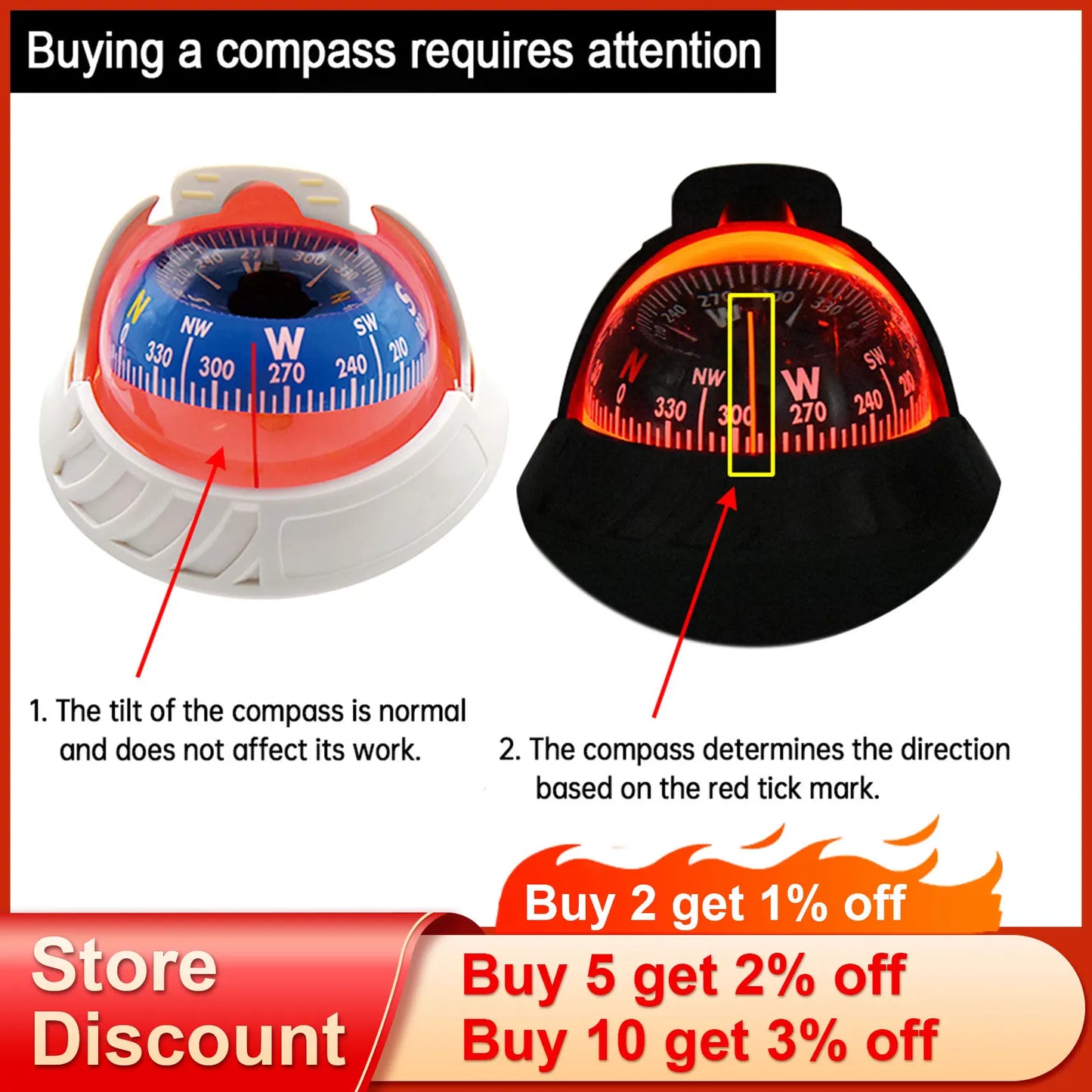 1pc Electronic Navigation Compass Sea Marine Pivoting Compass Camping Gear With Magnetic Declination Adjustment For Car Ship