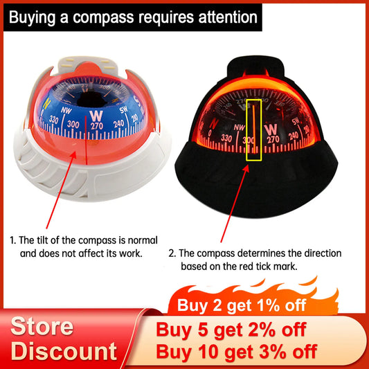 1pc Electronic Navigation Compass Sea Marine Pivoting Compass Camping Gear With Magnetic Declination Adjustment For Car Ship