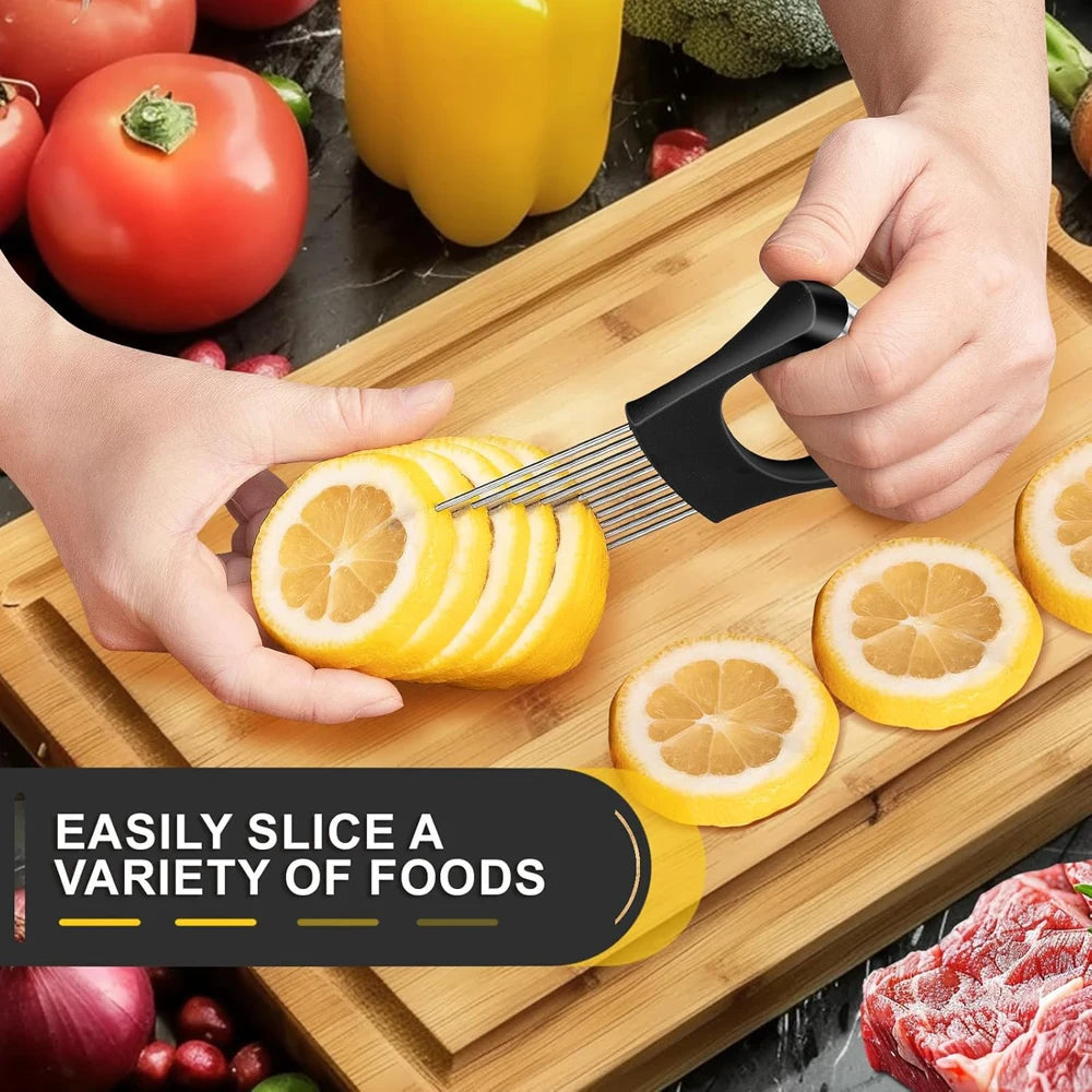 1pc Stainless Steel Onion Slicer Holder Tomato Slicer Holder Multipurpose Meat Tenderizers Kitchen Gadgets Assistant Slicer Tool