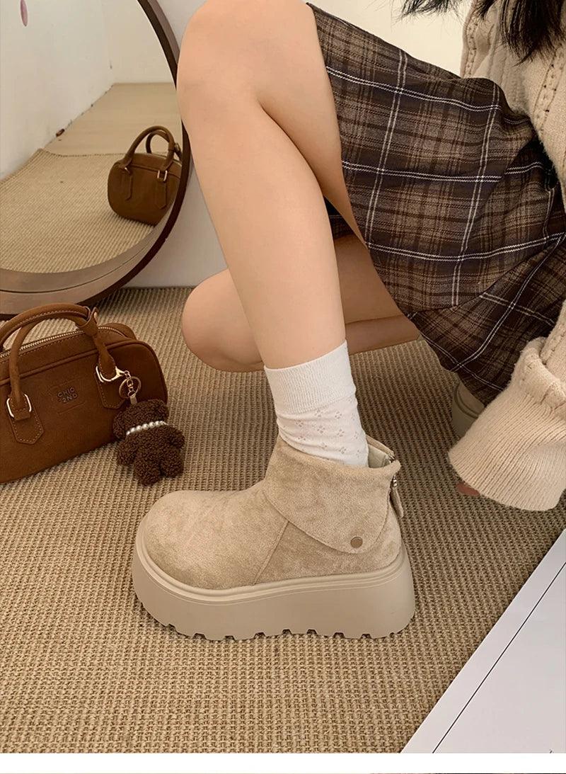 Winter Fashion Platform Heels Women Ankle Boots Keep Warm Height Increase  Short Booties Shoes Zapatos Mujer
