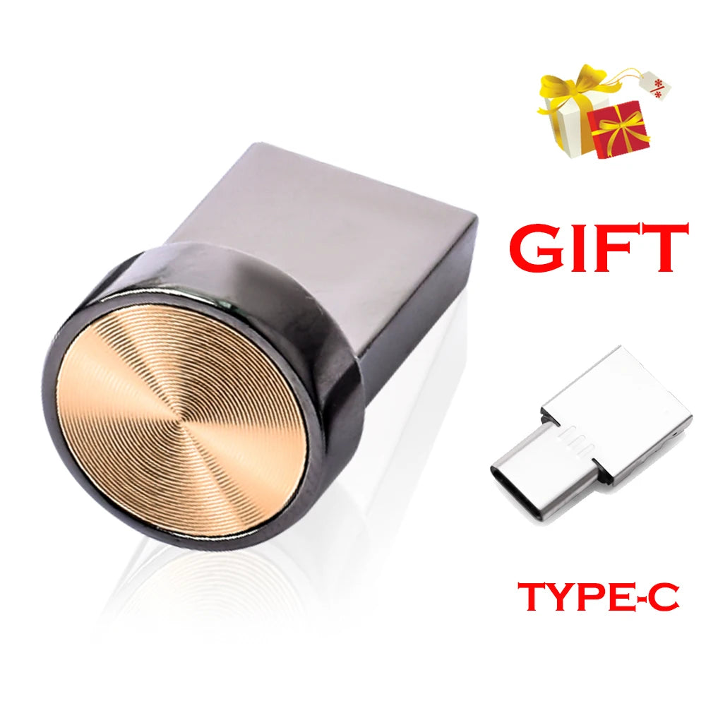 Waterproof USB Stick Fashion TYPE-C Mini Metal button USB Flash Drive Mobile storage disk 64GB Pen drive personal memory stick