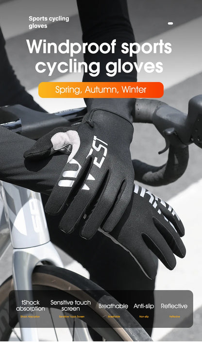 WEST BIKING Winter Warm Cycling Gloves Reflective MTB Road Bicycle Men's Windproof Thermal Anti-slip Touch Screen Sports Gloves