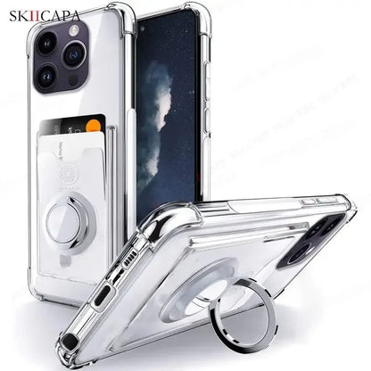 Ring Holder Wallet Card Slot Phone Case for Xiaomi 14T 14 Pro Airbag Shockproof Soft Silicone Transparent Cover for Redmi 14C 4G