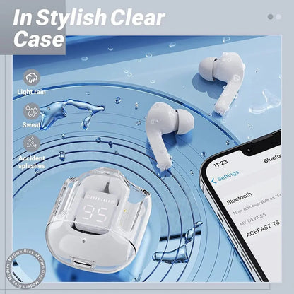 Bluetooth 5.3 Wireless Headset Transparent Headphones LED Power Digital Display Stereo Sound Earphones for Sports Working
