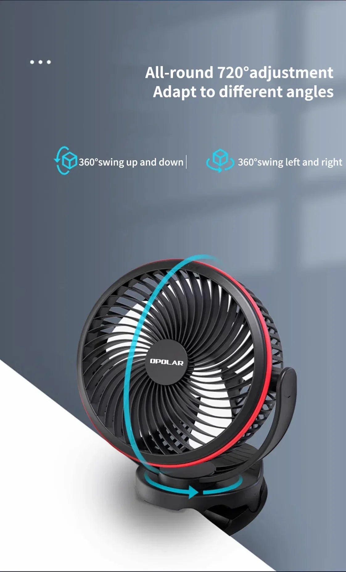 OPOLAR 8inch 10000mAh Rechargeable Clip Fan Desktop Mini Air Cooler with Timing Removable Fan Guard