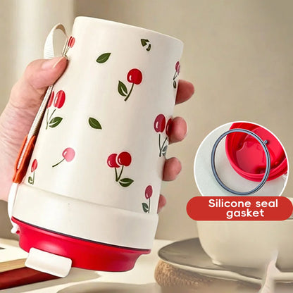 350/400ML Plastic Coffee Mug With Cherry Pattern Travel Portable Water Bottle Tumbler Sealed Leak Proof Drinking Cup Drinkware