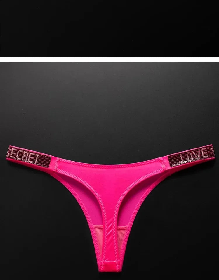Letter Sexy Panties Women Thongs Rhinestones Diamonds G-string Sports Thong Low Waist Shorts Briefs T-back Fitness S-XL