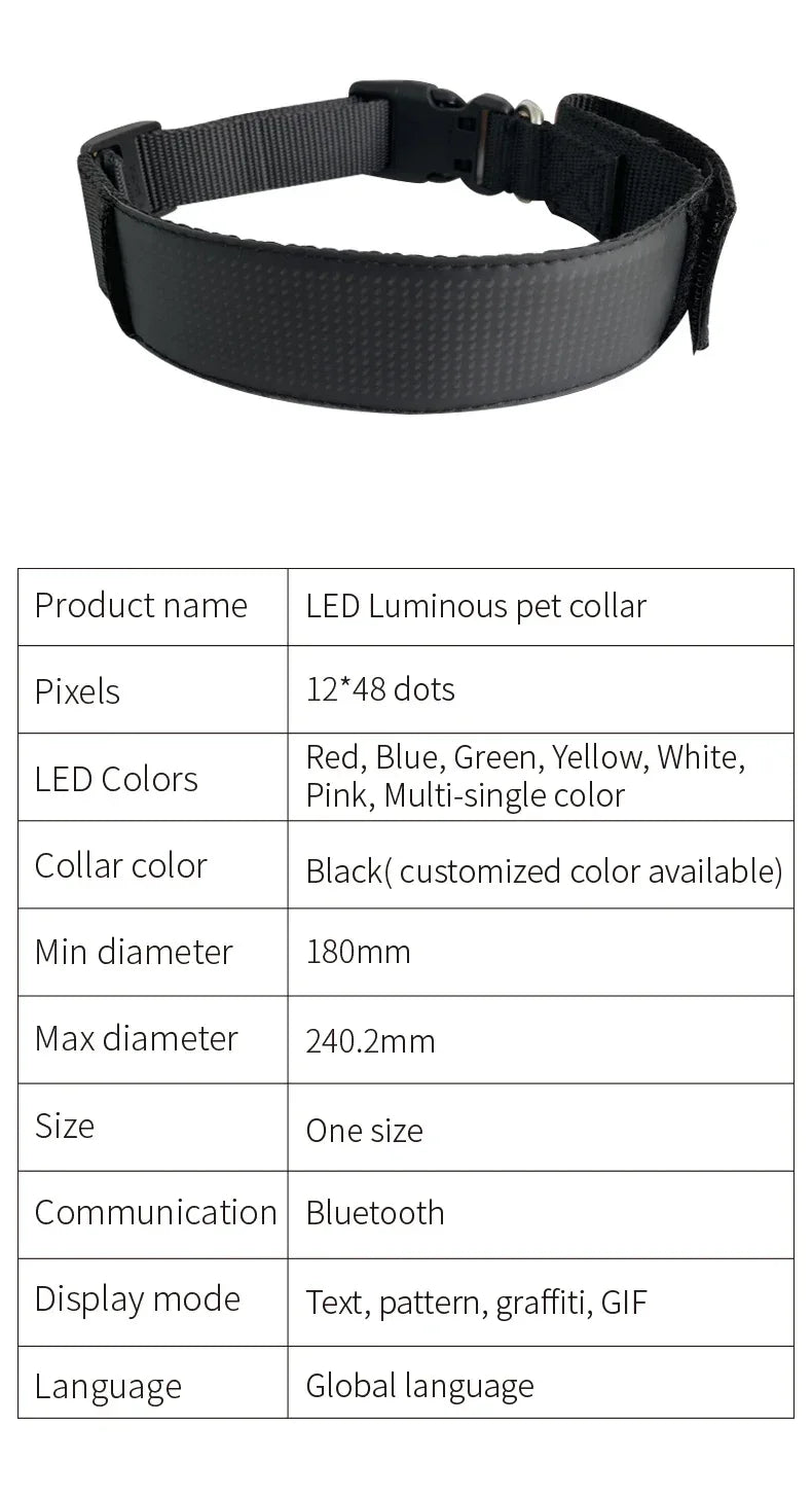 LED Dog Collar DIY ID LED Tag Nameplate Night Glowing Pet Collars Adjustable Safety Puppy Collar for Small Medium Large Dogs