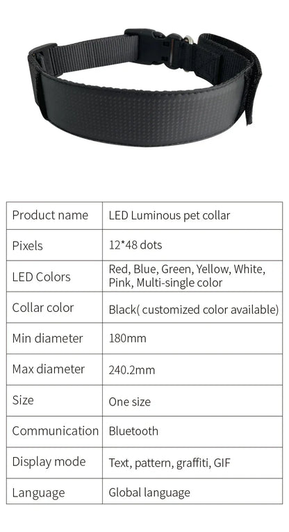 LED Dog Collar DIY ID LED Tag Nameplate Night Glowing Pet Collars Adjustable Safety Puppy Collar for Small Medium Large Dogs