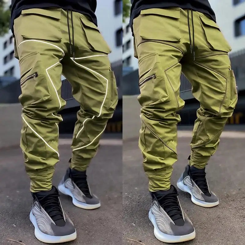 Men Casual Black Cargo Pants Oversize Striped Pocket Sweatpants Gym Sports Fitness Hip Hop Jogger Baggy Trousers Pantalon Hommes
