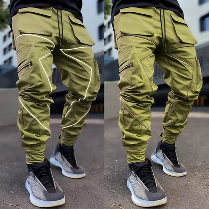 Men Casual Black Cargo Pants Oversize Striped Pocket Sweatpants Gym Sports Fitness Hip Hop Jogger Baggy Trousers Pantalon Hommes