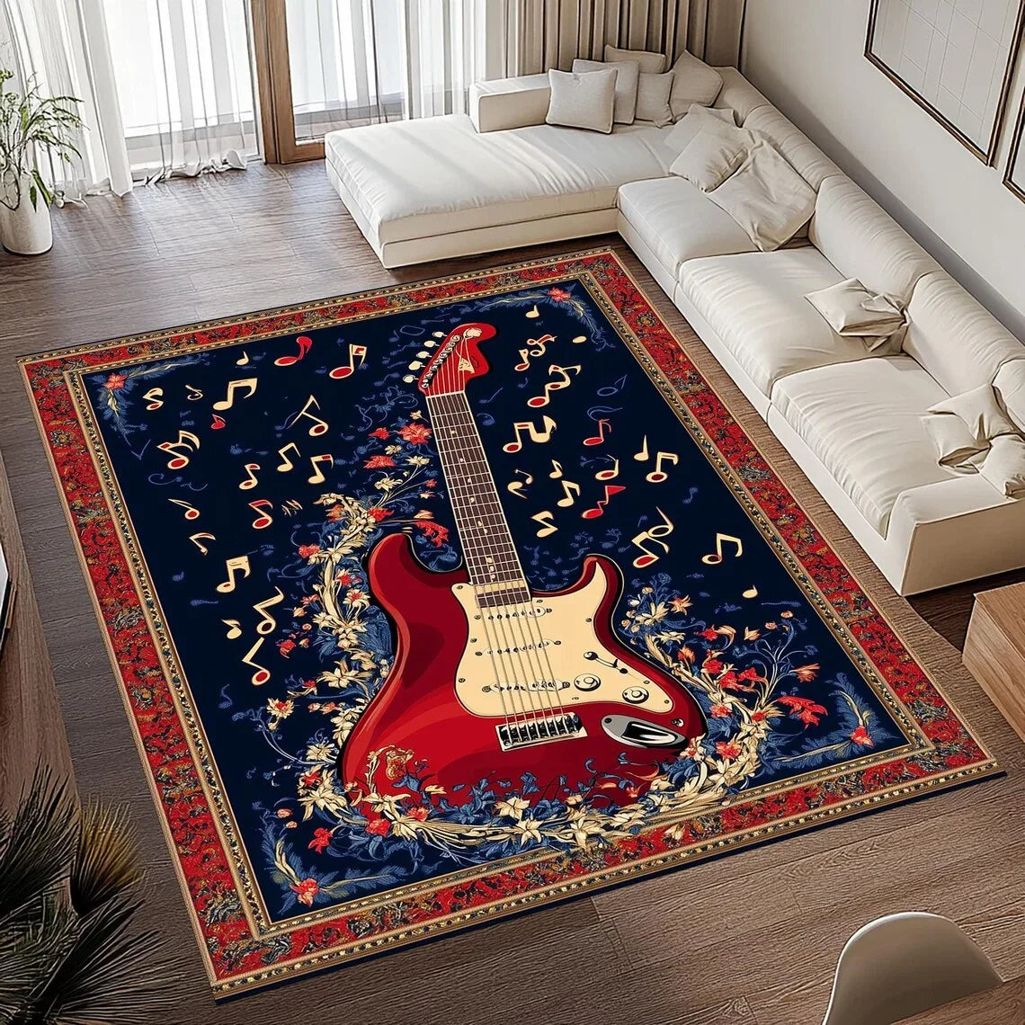 Vintgae Guitar Print Area Rugs Non-Slip Carpets for Home Living Room Kitchen Bedroom Rug Machine Washable Floor Mat