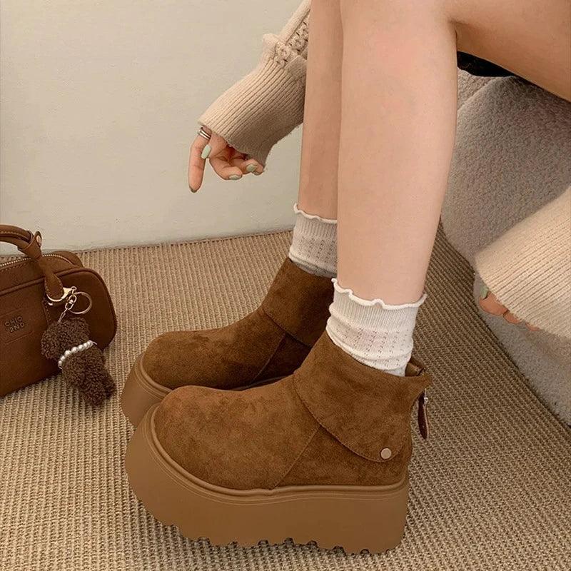 Winter Fashion Platform Heels Women Ankle Boots Keep Warm Height Increase  Short Booties Shoes Zapatos Mujer