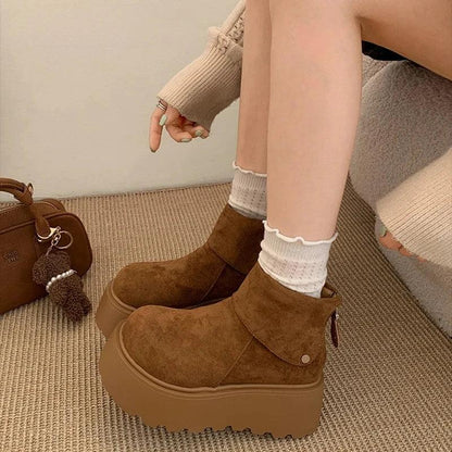 Winter Fashion Platform Heels Women Ankle Boots Keep Warm Height Increase  Short Booties Shoes Zapatos Mujer