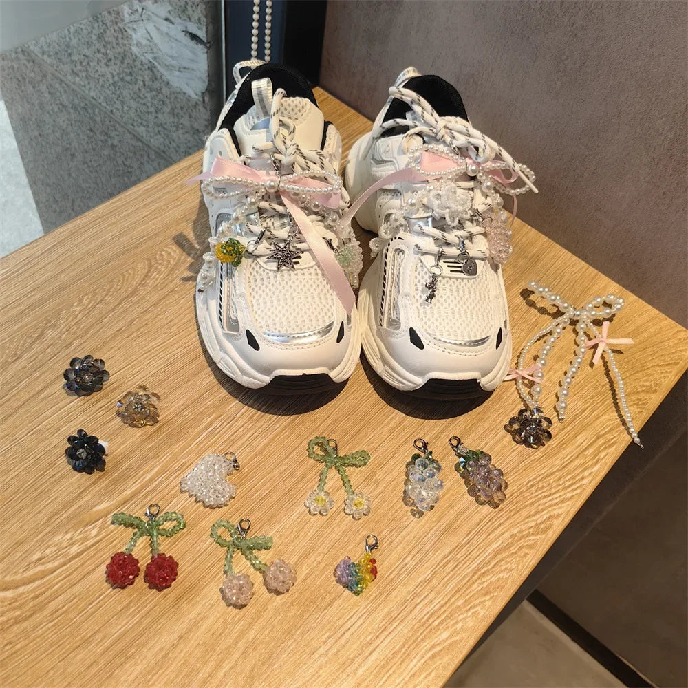 New Pearl Flower Shoes Accessories Fruit Crystal Shoe Charm Buckle Shoe Laces Charms for Sneakers Decorations 1Pcs