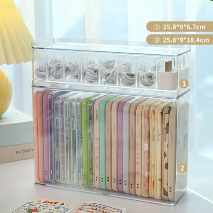 Ins Transparent Phone Case Organizer Storage Box with Cover Home Desktop Acrylic Sundries Storage Basket Phone Case Holder