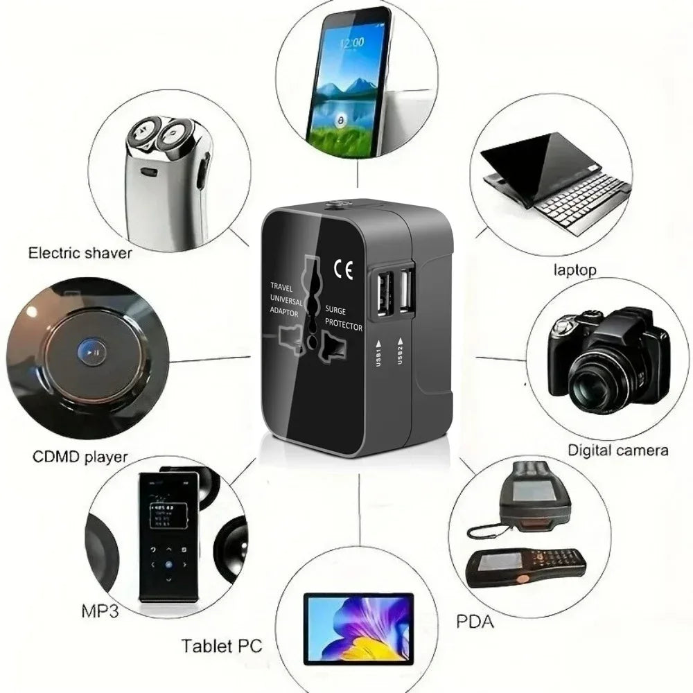 Universal Travel AC Power Adapter with Dual USB Ports EU US UK AU Outlet Converter Socket Plug Global Conversion Charger
