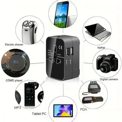 Universal Travel AC Power Adapter with Dual USB Ports EU US UK AU Outlet Converter Socket Plug Global Conversion Charger
