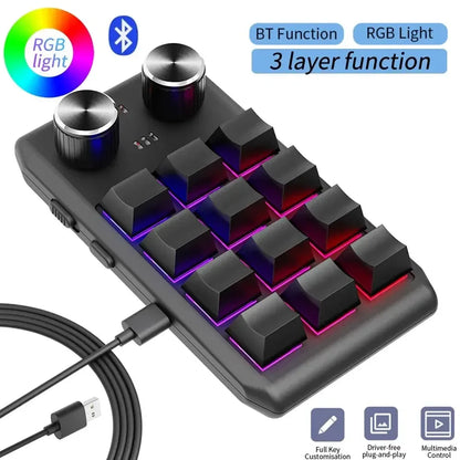 12 Key 2 Knob Mini Macro Custom Keyboard Bluetooth/3 Modes Programming Mechanical Keyboard Gaming Drawing Switch Hot-swap Keypad