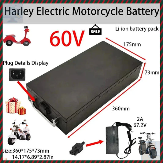 🔋60V 20Ah-60Ah Electric Motorcycle Li-ion Battery Pack 2000W For Harley Two Wheel Foldable Citycoco Electric Scooter,Free Charg
