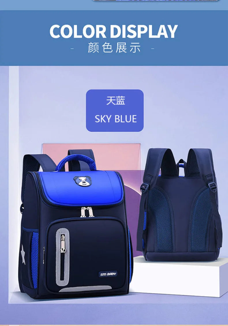 Lightweight Kids Backpack 1 3 6 Grade Spine Protection Reflective Space School Bag for Elementary Students