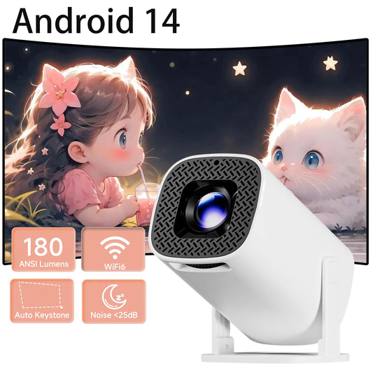 HONGTOP Smart Projector 4K Android 14 WiFi6 Supports 1080p*720p Screen Mirroring Smart Home Theater Outdoor Portable Projector