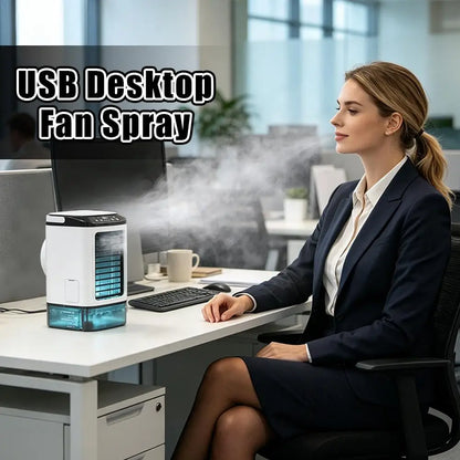 USB Mini Evaporative Air Cooler Desktop Spray Humidifier Fan 900ML Water Tank, Portable Water Cooling Fan for Home Office Use