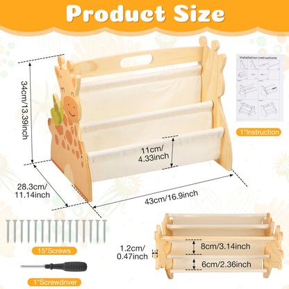 2 Tier Baby Bookshelf Double Sided Storage Montessori Wood Book Rack for Baby Nursery Room Playroom Classroom and Bedroom Decor