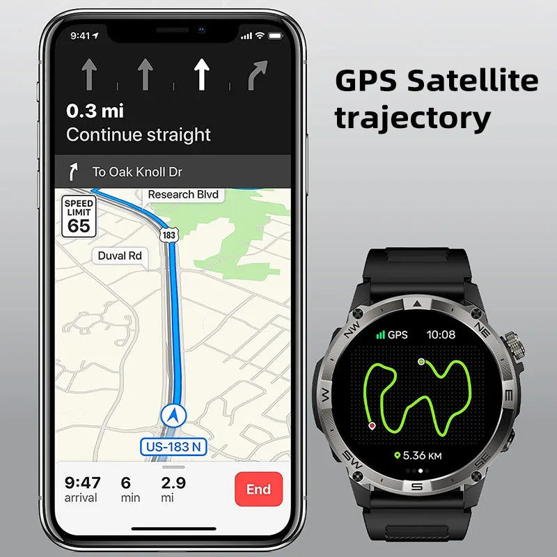 NORTH EDGE NEW GPS Smart Watch 1.43'' HD AMOLED Display Built-in GPS Altitude Barometer Compass Bluetooth Phone Call Smartwatch