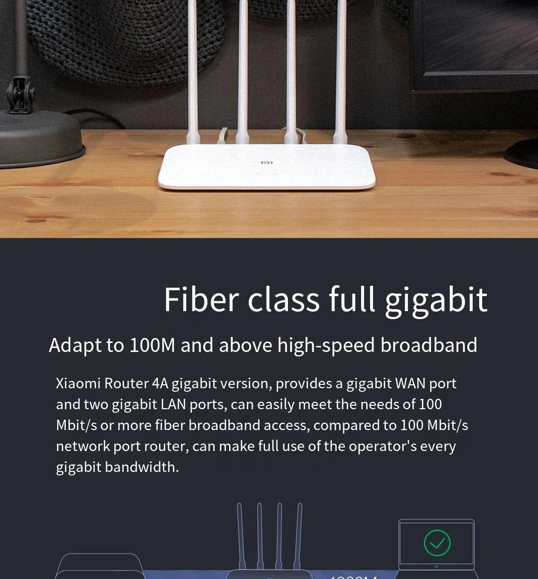 Xiaomi Router 4A Gigabit Edition 1000M 100M 5GHz 2.4GHz WiFi ROM 16MB DDR3 64MB 128MB High Gain 4 Antennas Remote Mi APP Control