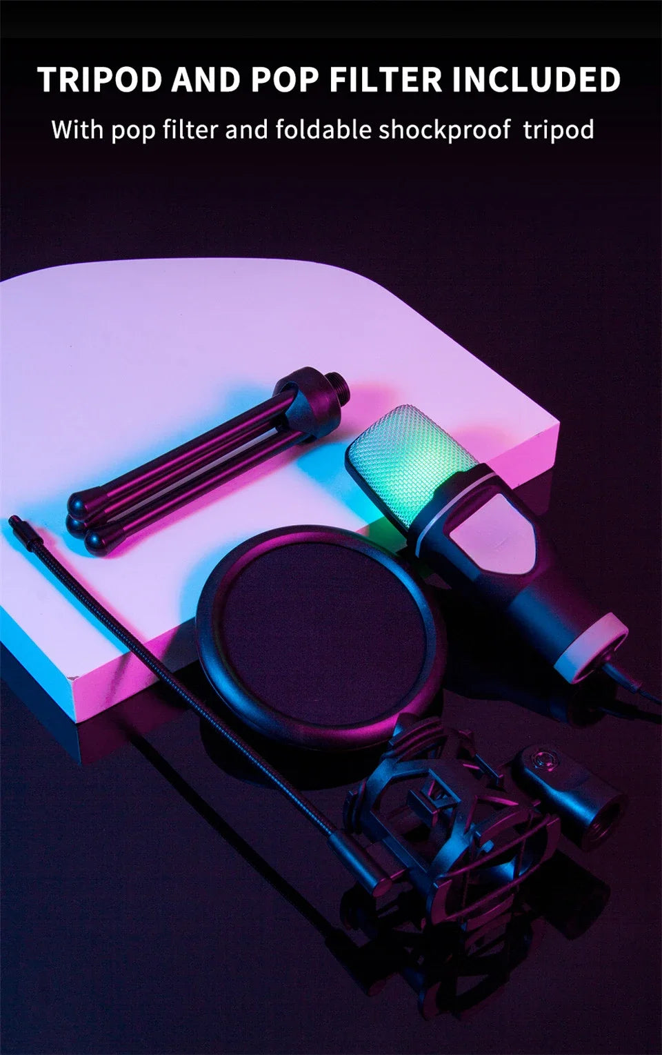USB Microphone Clear Full RGB Capacitive Gaming Esports Desktop Microphone Live Conferencing Podcast Recording Studio Computer