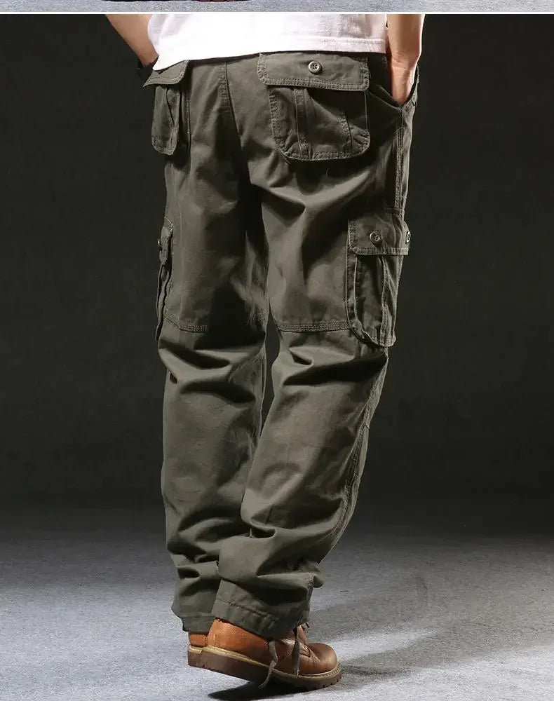 Cross-Border Men's Cargo Pants Spring Autumn Loose-Fit Pure Cotton Multi-Pocket Plus Size Straight-Leg Casual Pants