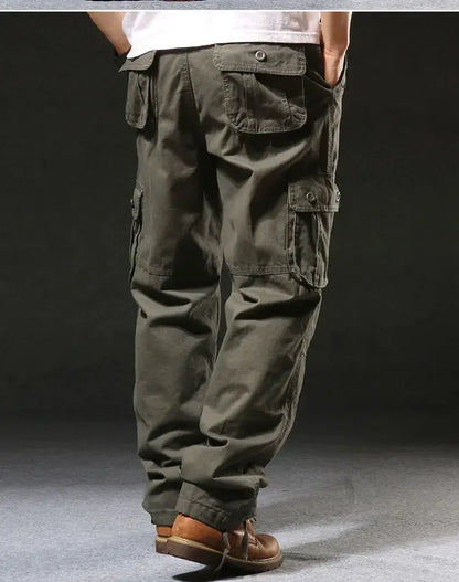 Cross-Border Men's Cargo Pants Spring Autumn Loose-Fit Pure Cotton Multi-Pocket Plus Size Straight-Leg Casual Pants