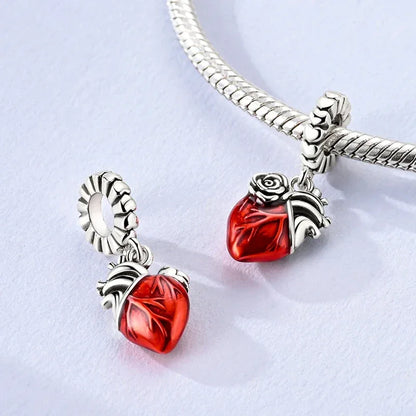 925 Silver Valentine's Day Charms Bead Sparkling Sweet Heart Rose Bear Charm Fit Original Bracelet Bangle Woman DIY Jewelry Gift