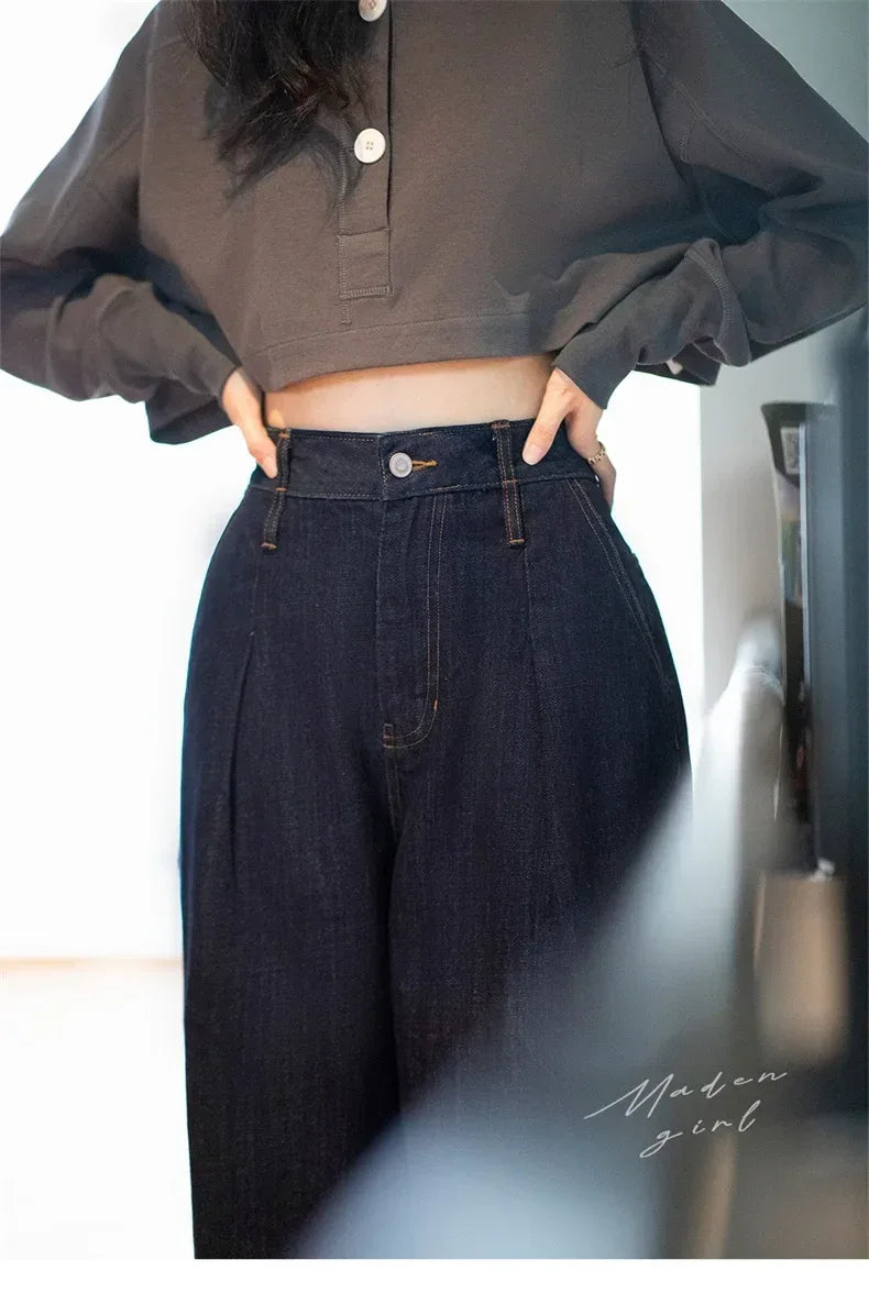 Maden Women's Vintage Denim Jeans Spring and Fall High Waist Loose Straight Pants Female Cotton Baggy Jeans Streetwear Trousers