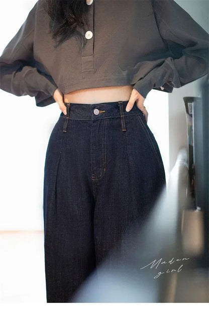 Maden Women's Vintage Denim Jeans Spring and Fall High Waist Loose Straight Pants Female Cotton Baggy Jeans Streetwear Trousers