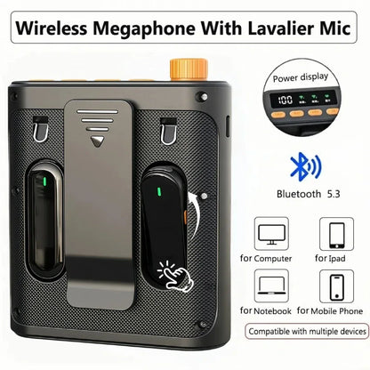 2.4G Wireless Voice Amplifier Megaphone Rechargeable With Lavalier Microphone Bluetooth Speaker Teacher School Tour Guide